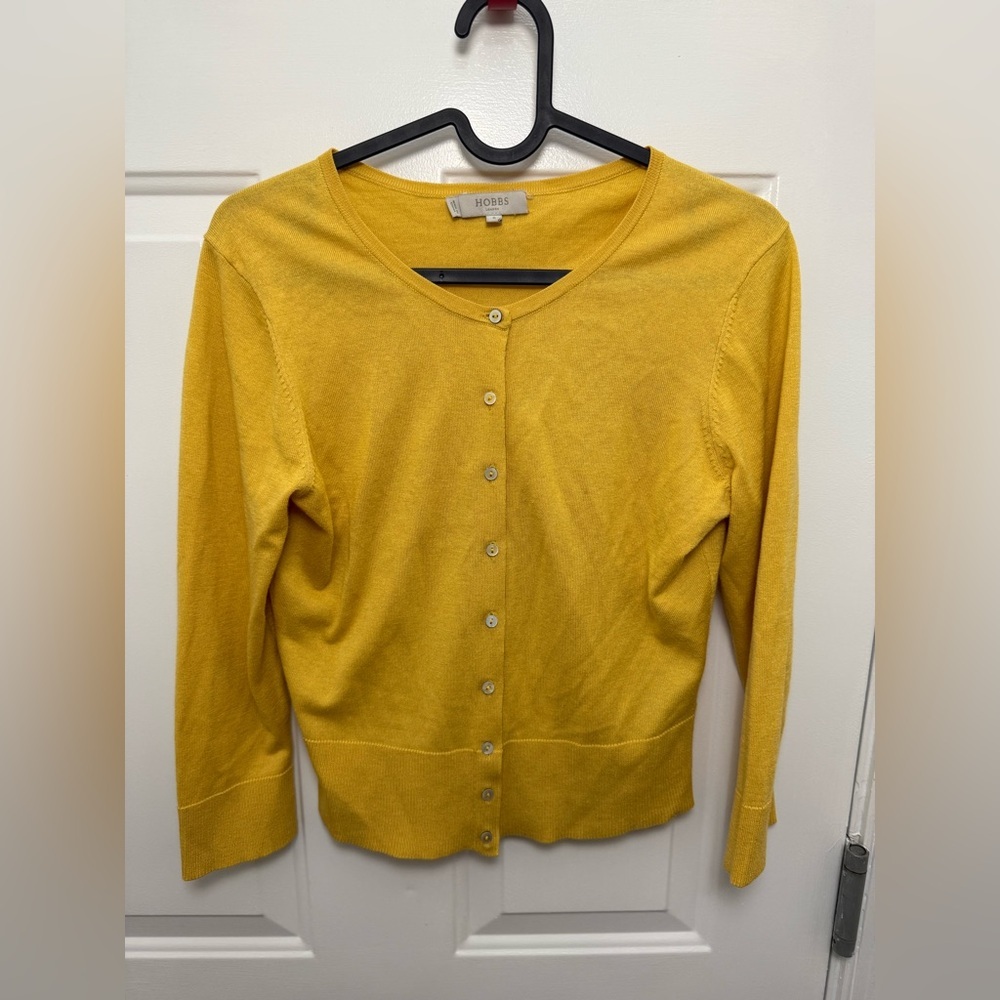 Women’s Hobbs London Yellow Silk Blend Cardigan Size Small Office Casual